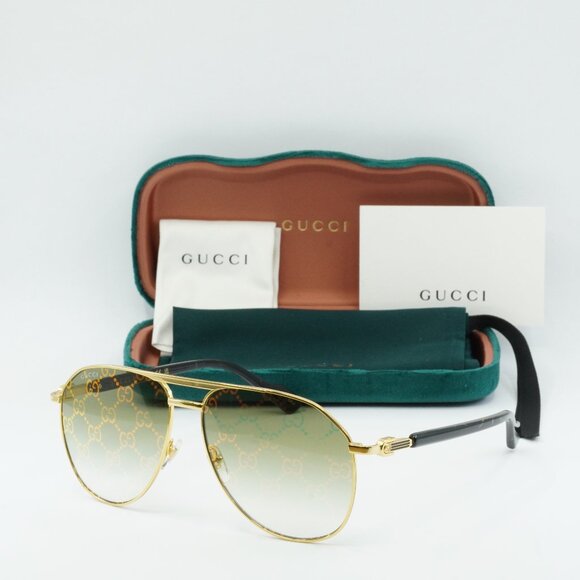Gucci GG1220S 004 Aviator Sunglasses – Gold/Green with Pattern